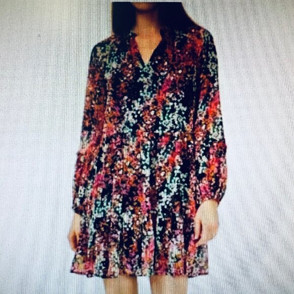 Vince Camuto Dresses & Skirts - Vince Camuto-NWT-X Small-Vibrant Floral Puffed Long Sleeve-V Neck Mini Bl/Pk Mix